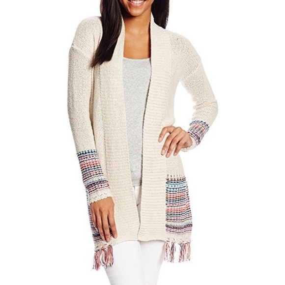 Roxy Boho Knit Cream Sweater with Multicolor Fringe - Picture 1 of 10